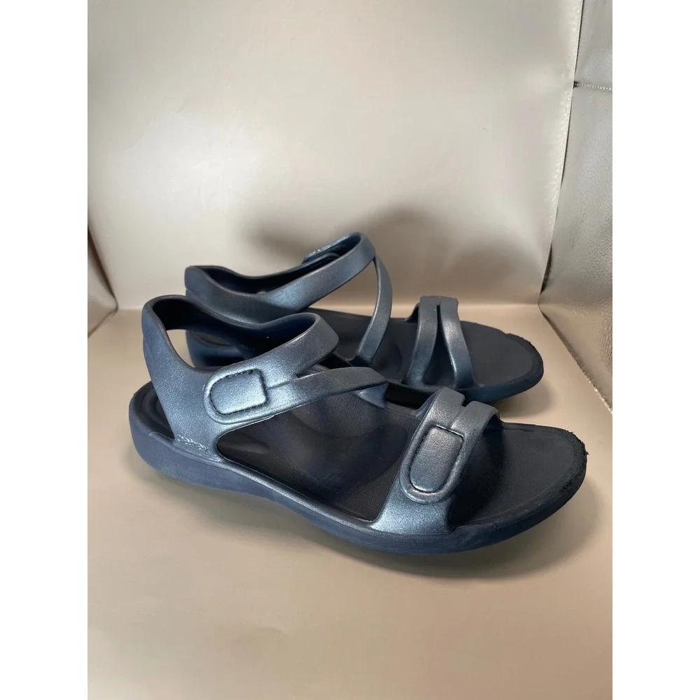 Aetrex Jillian Sport Sandals Metallic Navy Blue Orthotic Arch Support Womens 7